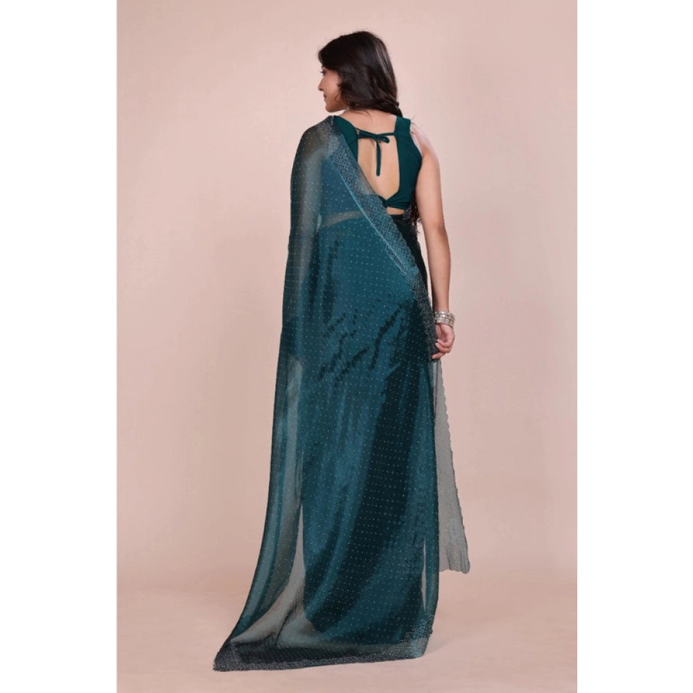 Generic Women's Jimmy choo Embellished Bollywood Saree With Unstitched Blouse 5.5Mtr (Green)