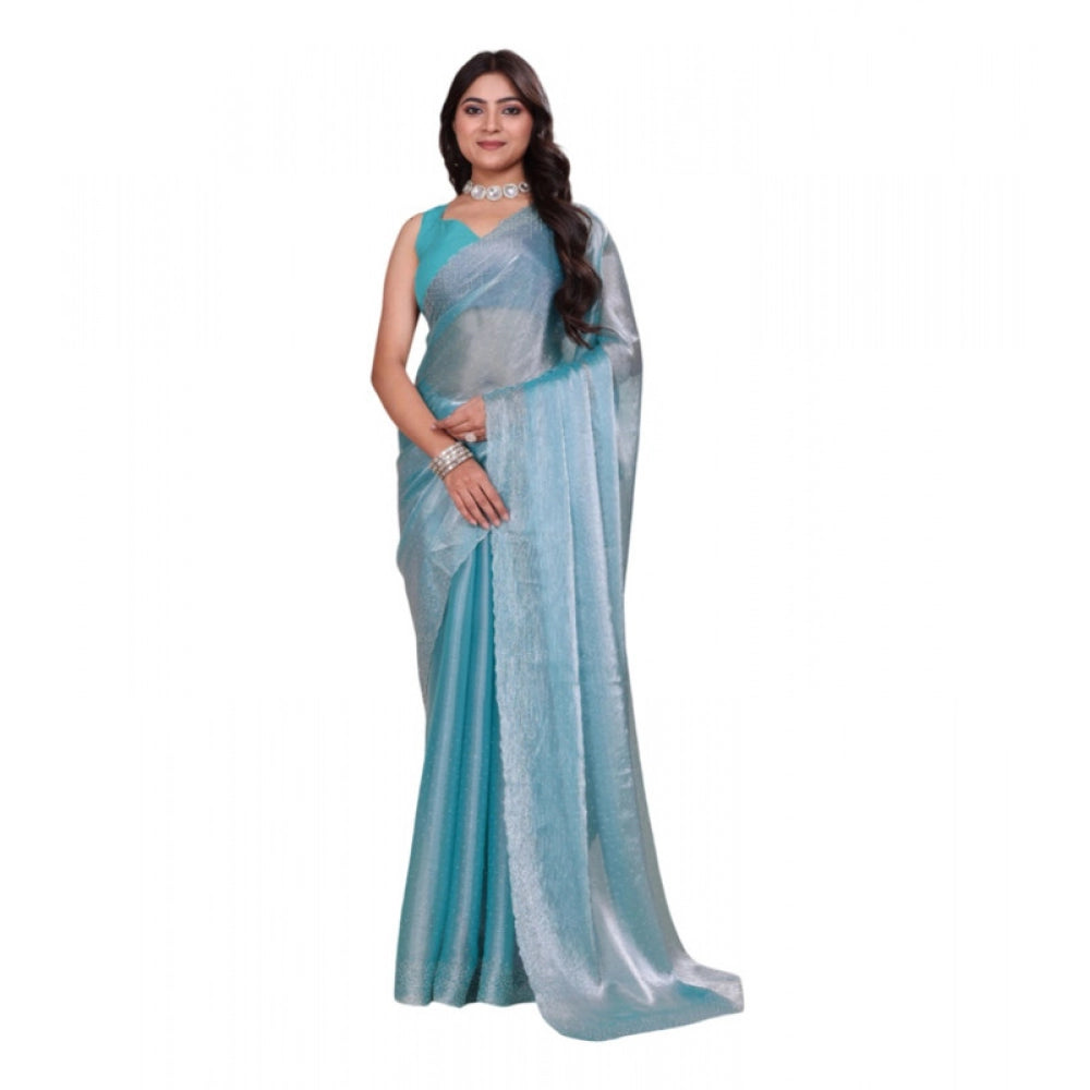 Generic Women's Jimmy choo Embellished Bollywood Saree With Unstitched Blouse 5.5Mtr (Light Blue)