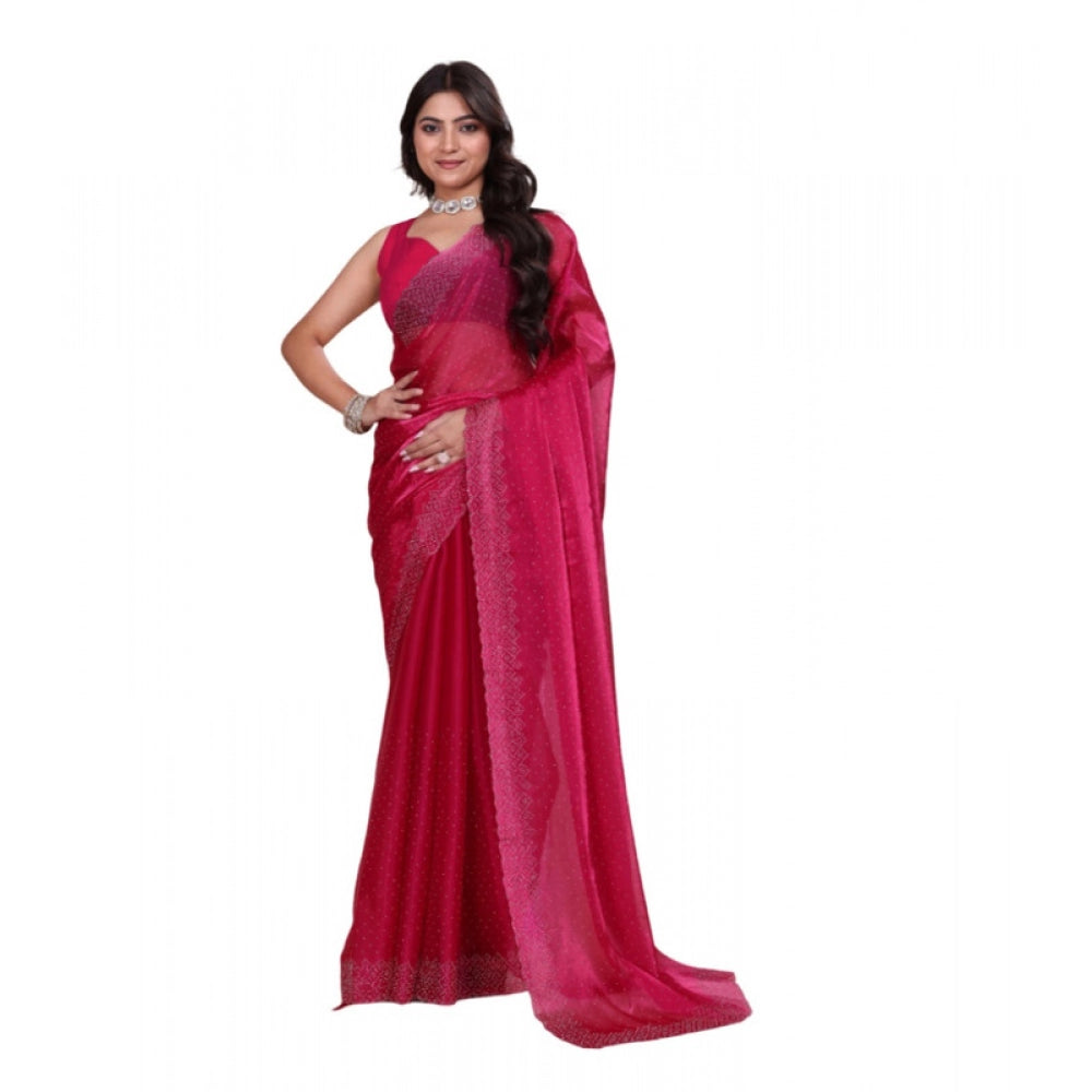 Generic Women's Jimmy choo Embellished Bollywood Saree With Unstitched Blouse 5.5Mtr (Red)