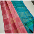 Generic Women's Litchi silk Printed Saree With Unstitched Blouse (Peach With Turquise Green)
