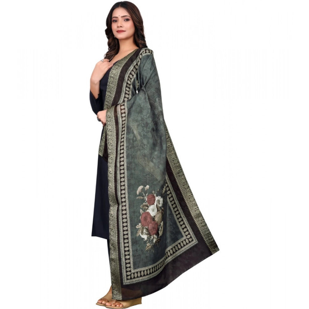 Generic Women's chanderi silk  Printed Dupatta (Black, Length: 2 Mtr)