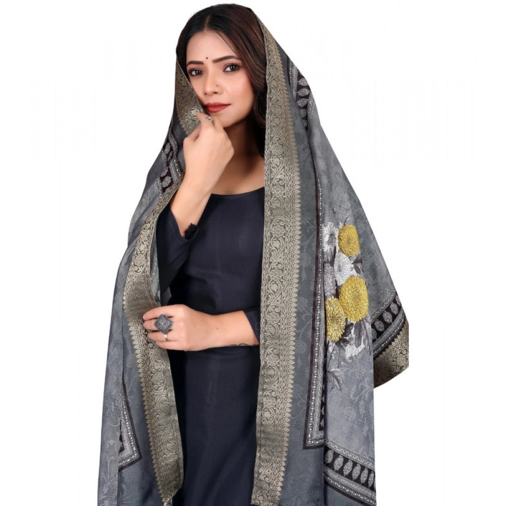 Generic Women's chanderi silk  Printed Dupatta (Gray, Length: 2 Mtr)