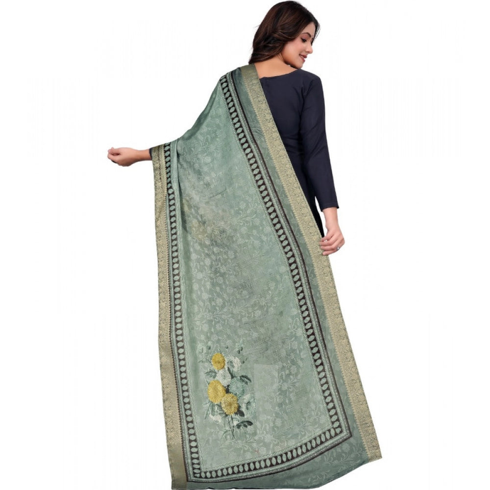 Generic Women's chanderi silk  Printed Dupatta (Green, Length: 2 Mtr)