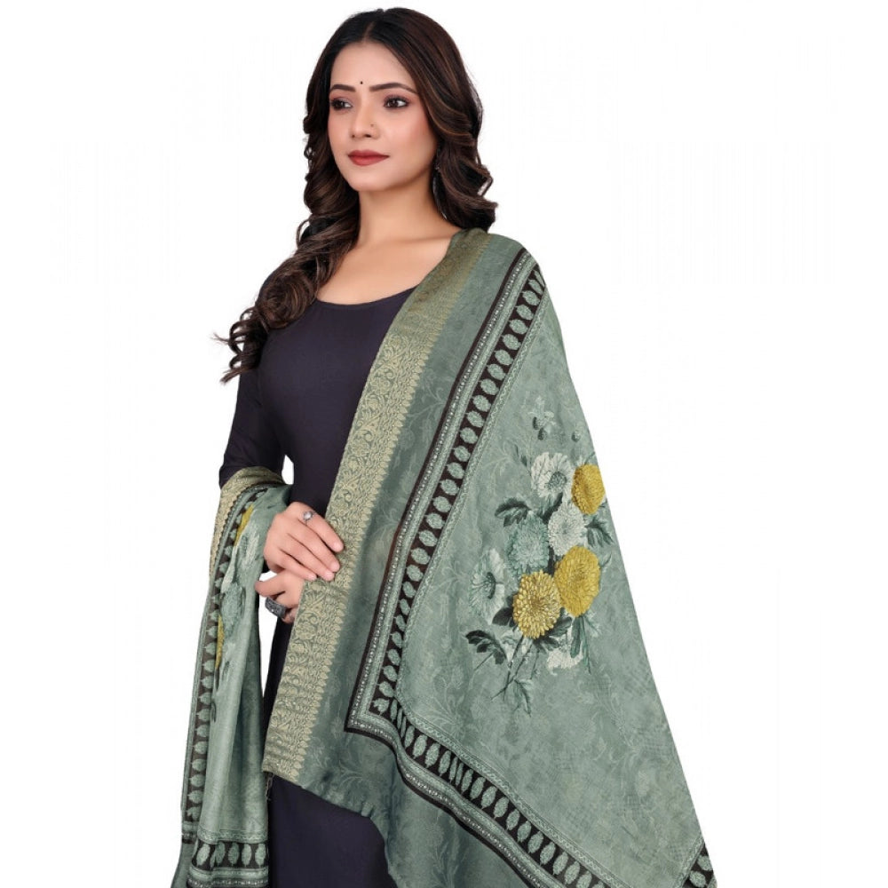 Generic Women's chanderi silk  Printed Dupatta (Green, Length: 2 Mtr)