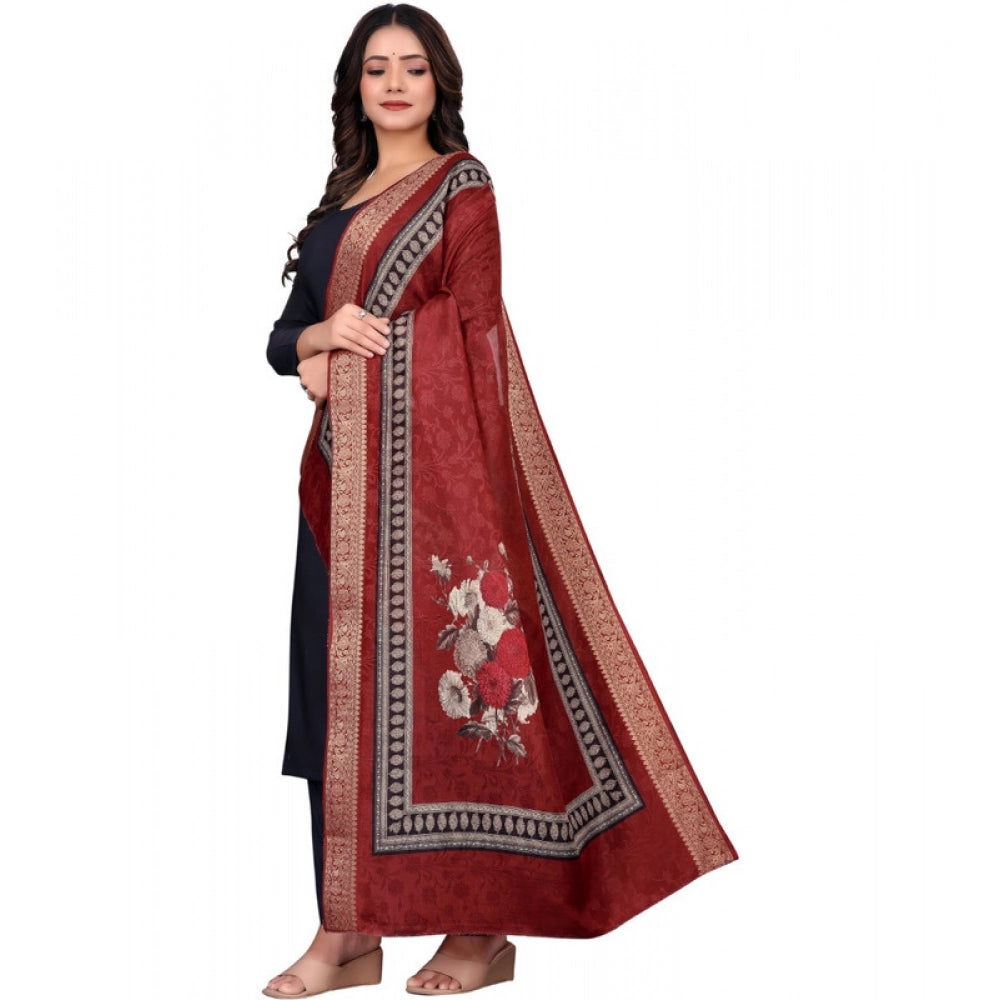 Generic Women's chanderi silk  Printed Dupatta (Maroon, Length: 2 Mtr)
