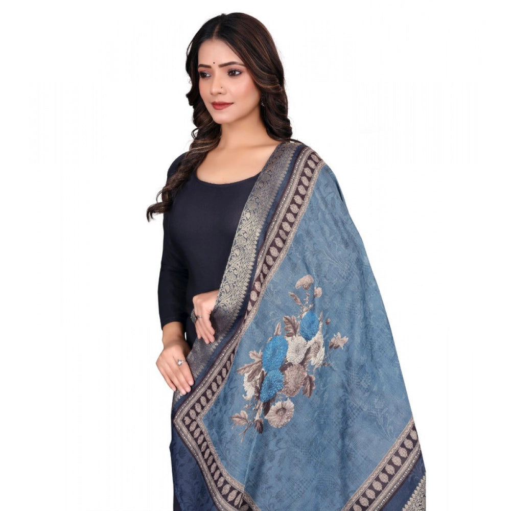 Generic Women's chanderi silk  Printed Dupatta (Navy Blue, Length: 2 Mtr)