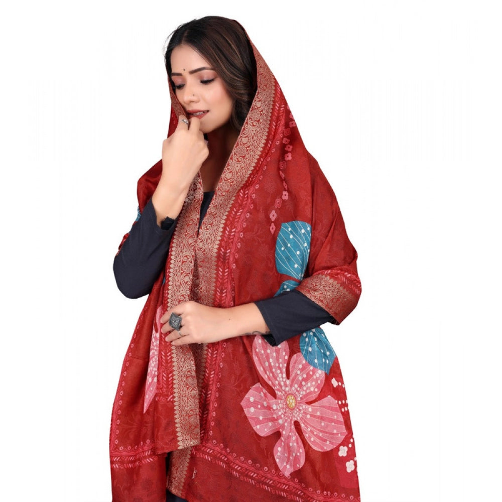 Generic Women's chanderi silk  Printed Dupatta (Red, Length: 2 Mtr)