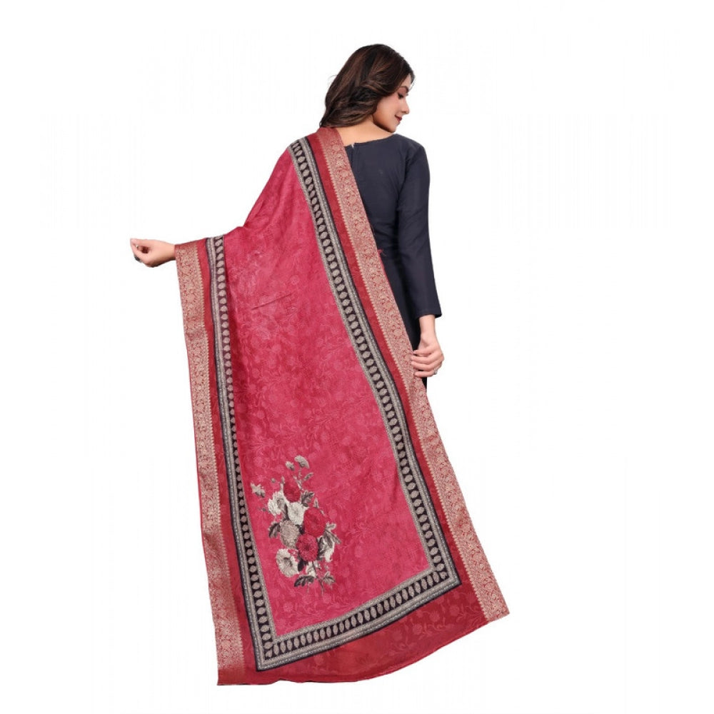 Generic Women's chanderi silk  Printed Dupatta (Red, Length: 2 Mtr)