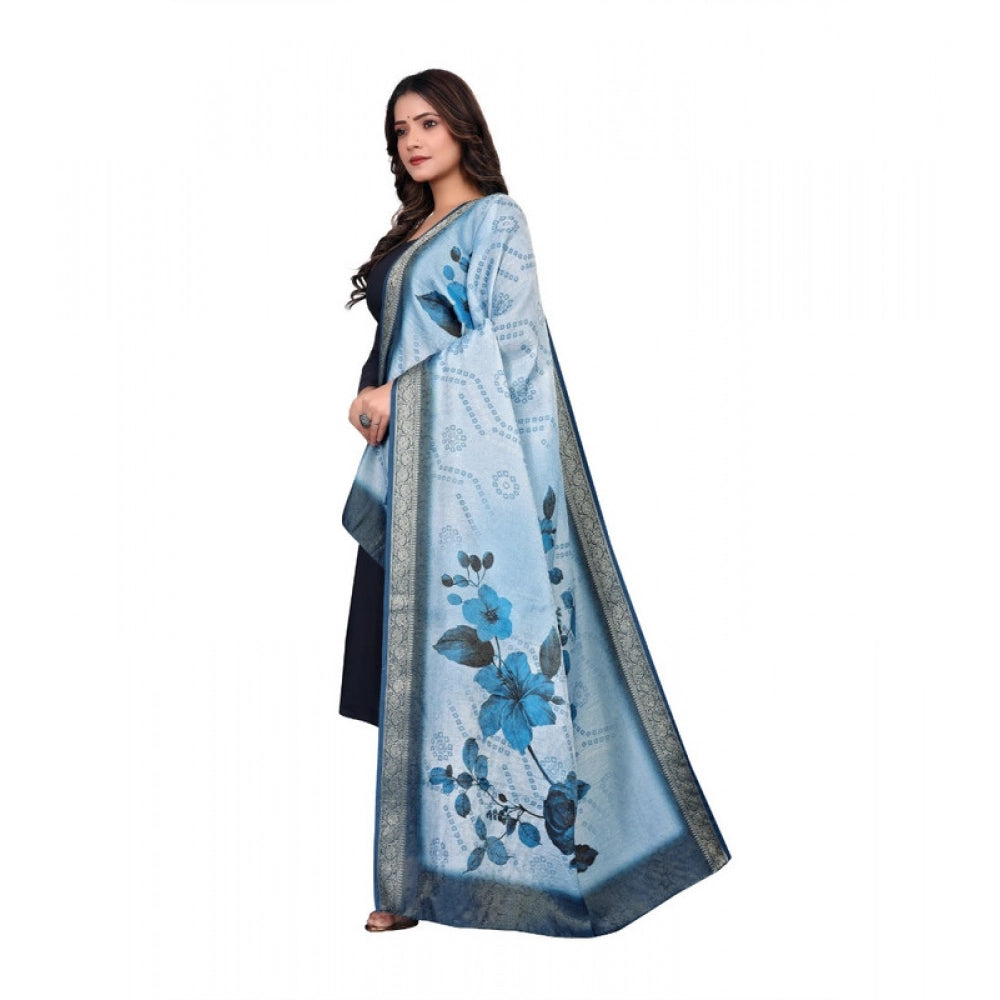 Generic Women's chanderi silk  Printed Dupatta (Blue, Length: 2 Mtr)