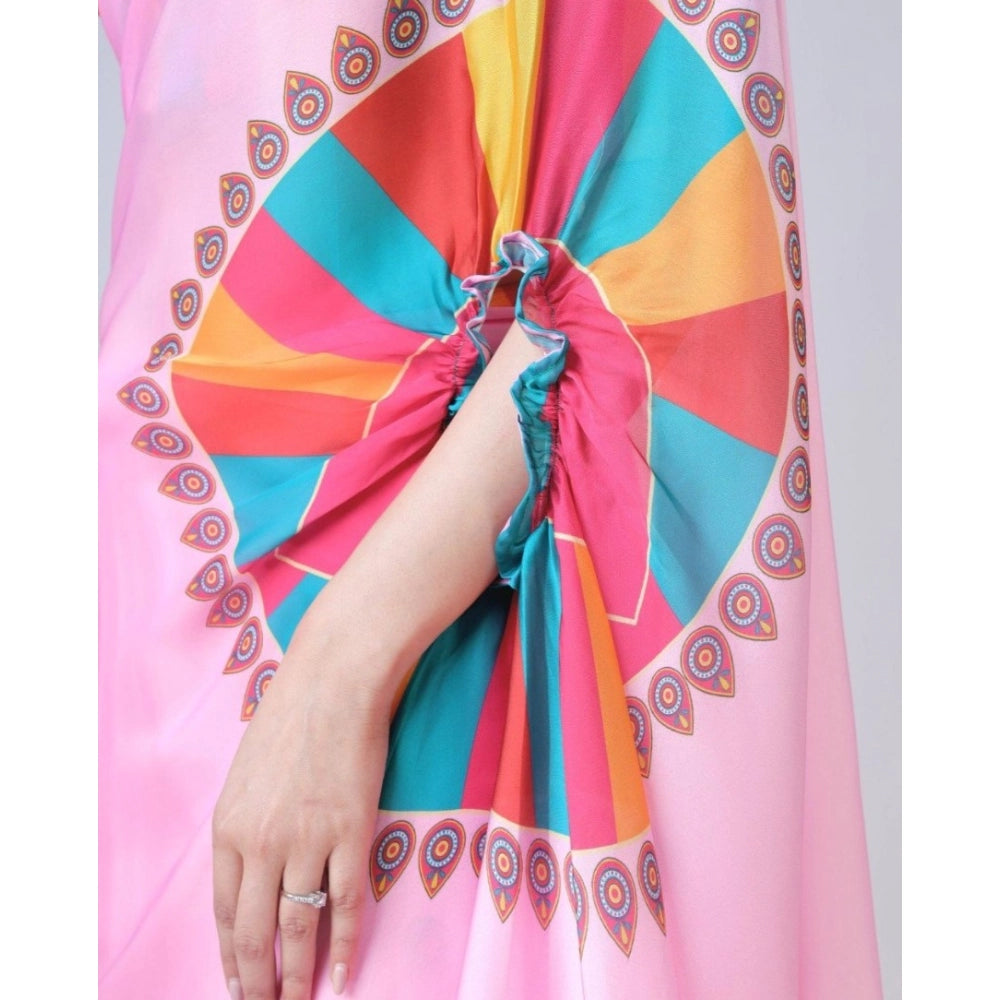 Generic Women's Soft Crepe Silk Printed Ready To Wear Saree With Unstitched Blouse 5.5Mtr (Pink)