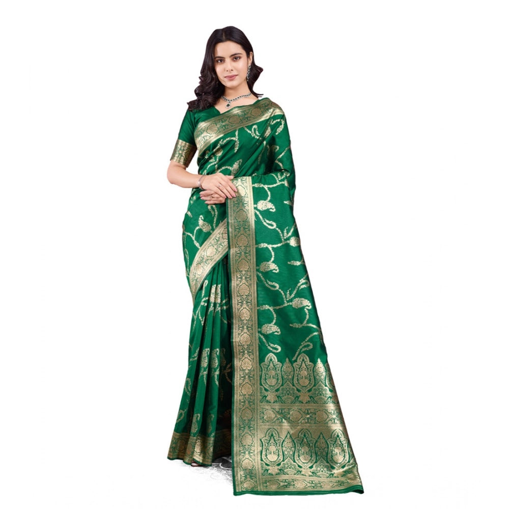 Generic Women's Banarasi Silk Printed Saree With Unstitched Blouse 5.5Mtr (Green)