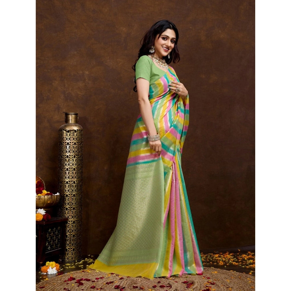 Generic Women's Cotton Blended Printed Saree With Unstitched Blouse 5.5Mtr (Pista)