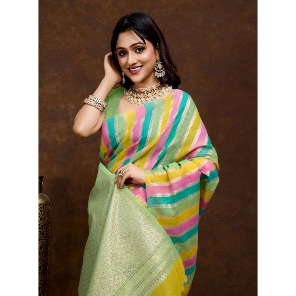 Generic Women's Cotton Blended Printed Saree With Unstitched Blouse 5.5Mtr (Pista)