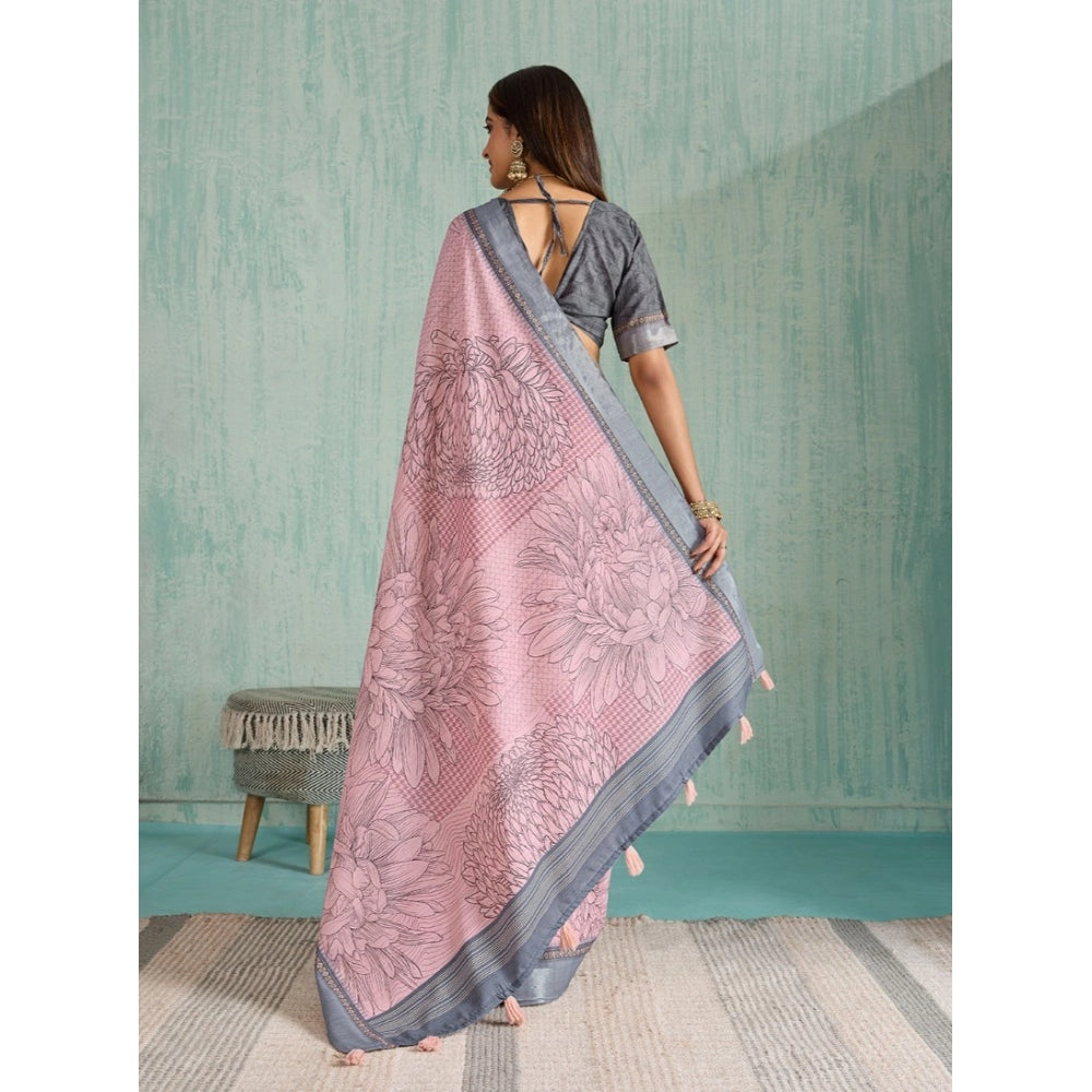 Generic Women's Silk Blend Printed Saree With Unstitched Blouse 5.5Mtr (Pink)