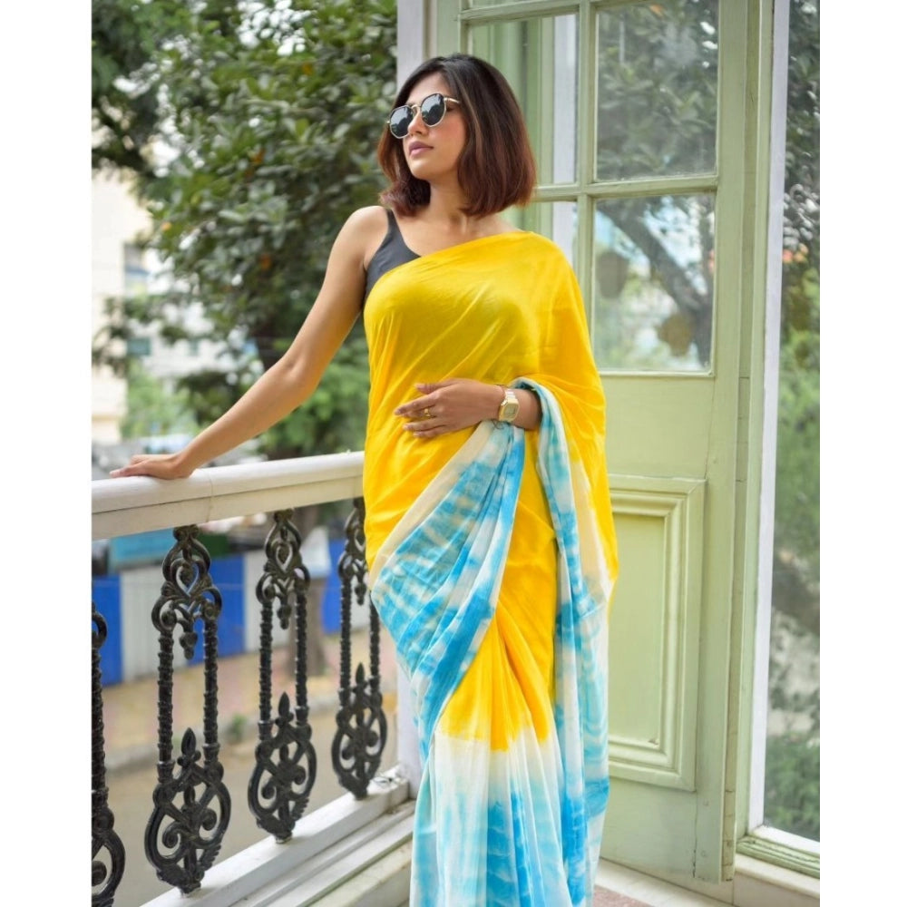 Generic Women's Linen Printed Saree With Unstitched Blouse 5.5Mtr (Multicolor)
