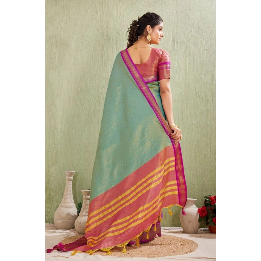 Generic Women's Silk Blended Jaquard Woven Saree With Unstitched Blouse 5.5Mtr (Light Green)