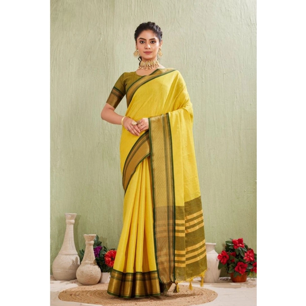 Generic Women's Silk Blended Jaquard Woven Saree With Unstitched Blouse 5.5Mtr (Yellow)