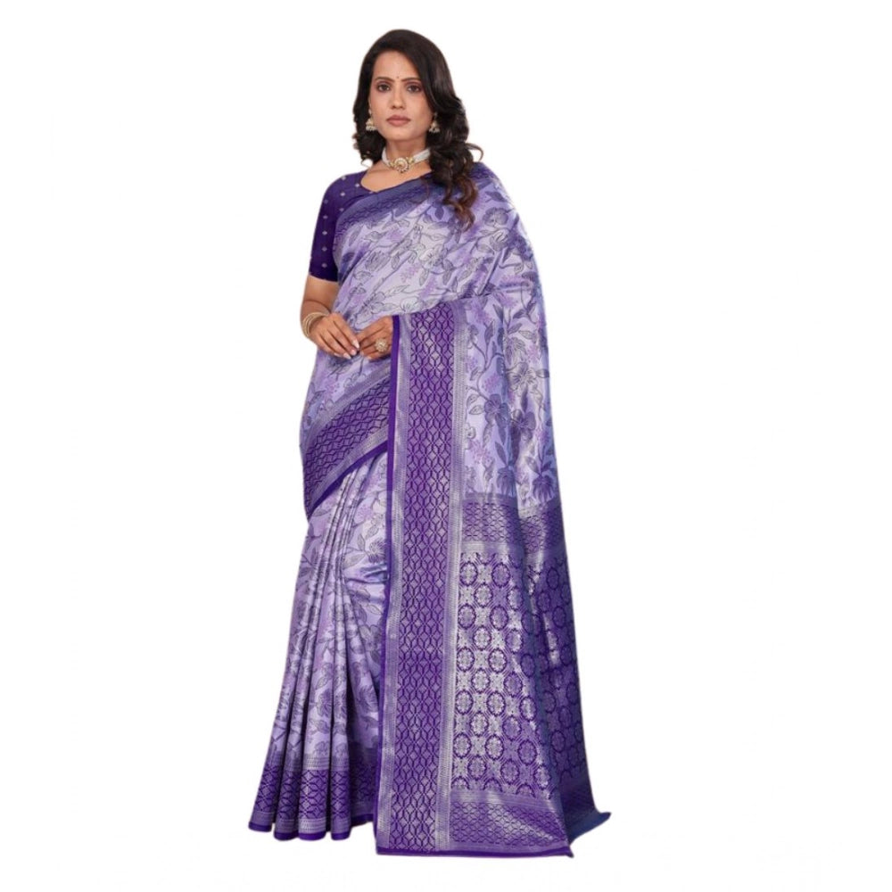 Generic Women's Banarasi Silk Jaquard Woven Saree With Unstitched Blouse 5.5Mtr (Purple)
