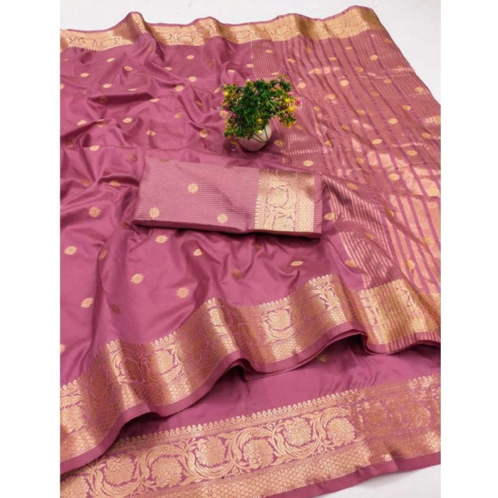 Generic Women's Jacquard Silk Jaquard Woven Saree With Unstitched Blouse 5.5Mtr (Pink)