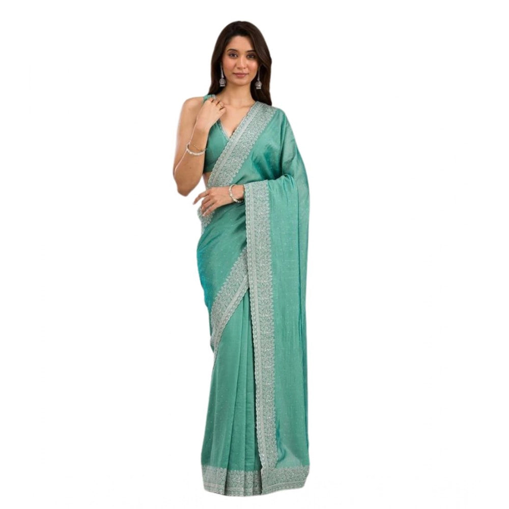 Generic Women's Silk Embroidred Saree With Unstitched Blouse 5.5Mtr (Light Green)