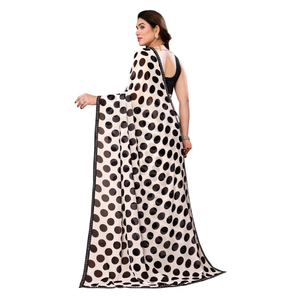 Generic Women's Georgette Printed Saree With Unstitched Blouse 5.5Mtr (Black)