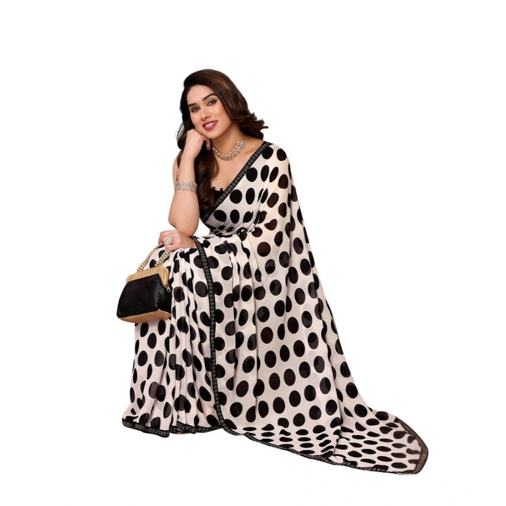 Generic Women's Georgette Printed Saree With Unstitched Blouse 5.5Mtr (Black)