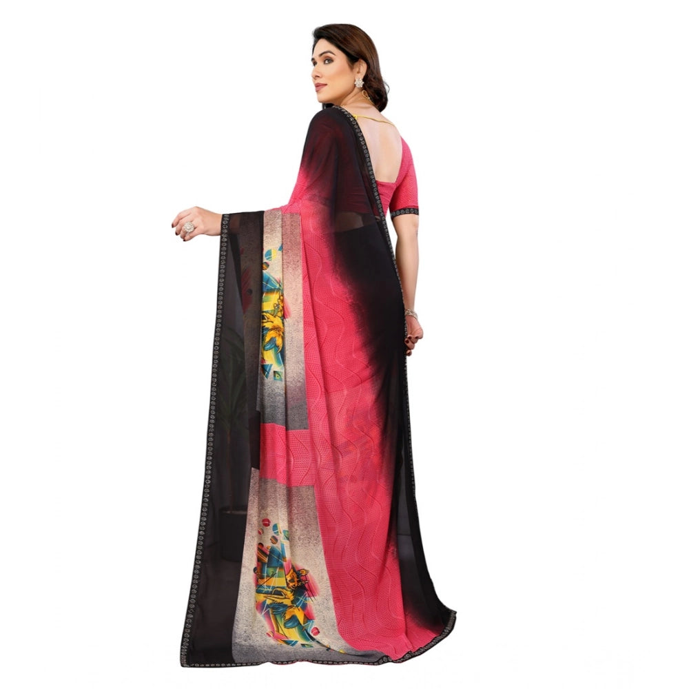 Generic Women's Georgette Printed Saree With Unstitched Blouse 5.5Mtr (Multicolor)