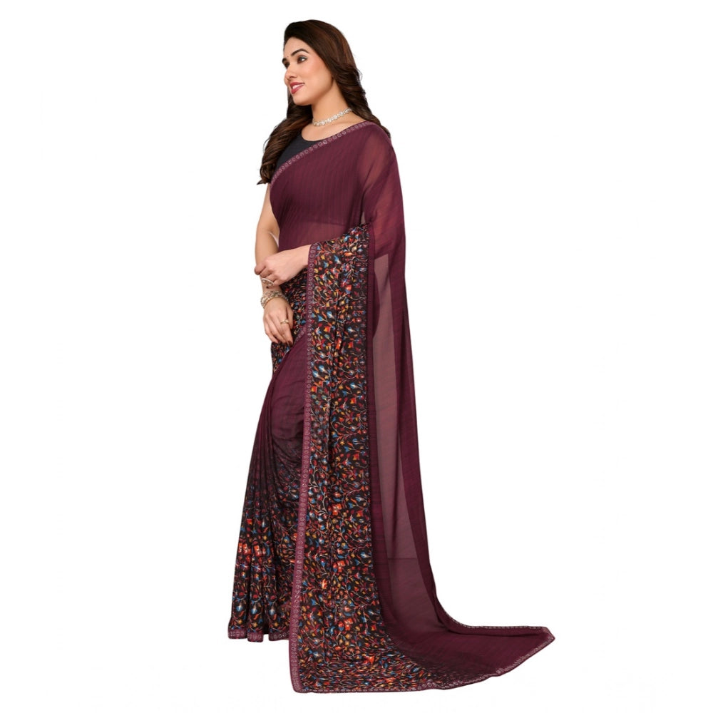 Generic Women's Georgette Printed Saree With Unstitched Blouse 5.5Mtr (Maroon)