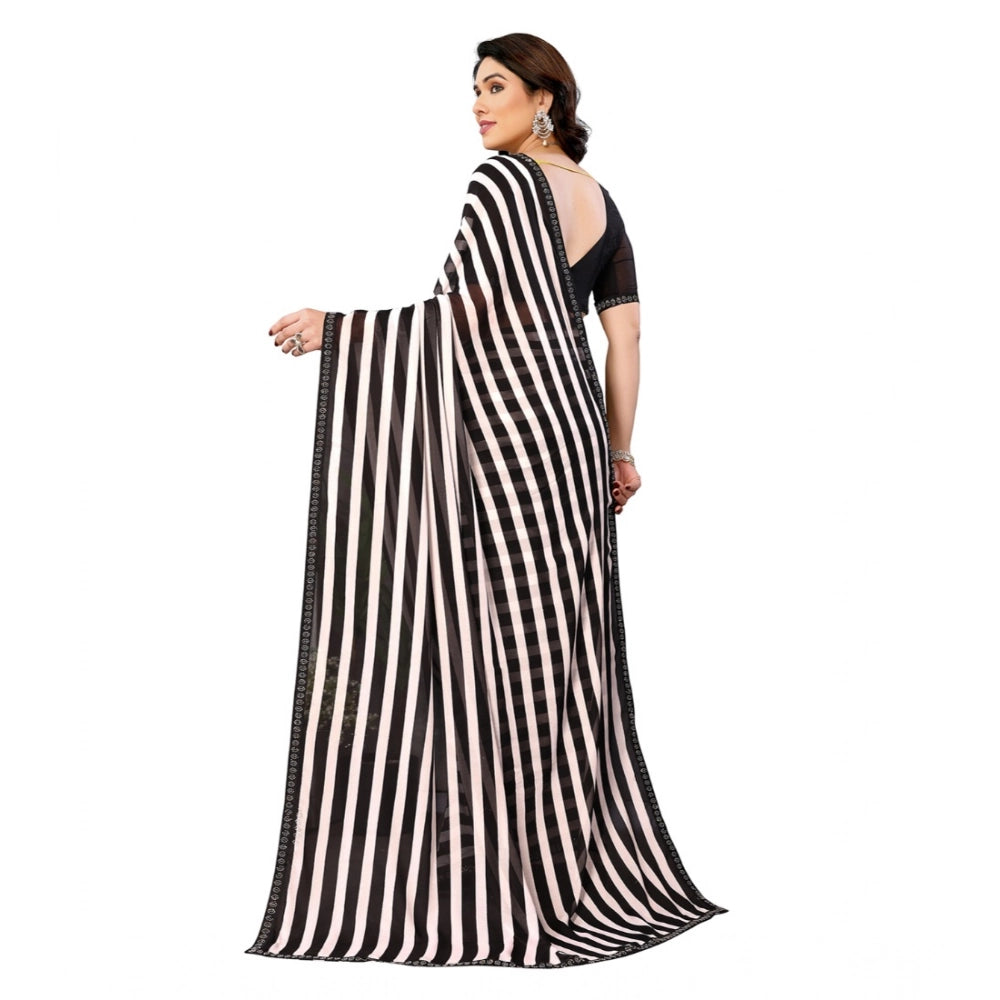 Generic Women's Georgette Printed Saree With Unstitched Blouse 5.5Mtr (Black)
