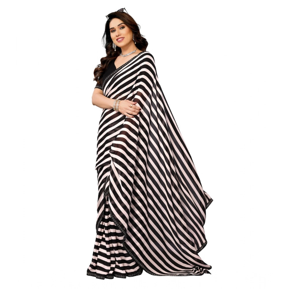 Generic Women's Georgette Printed Saree With Unstitched Blouse 5.5Mtr (Black)