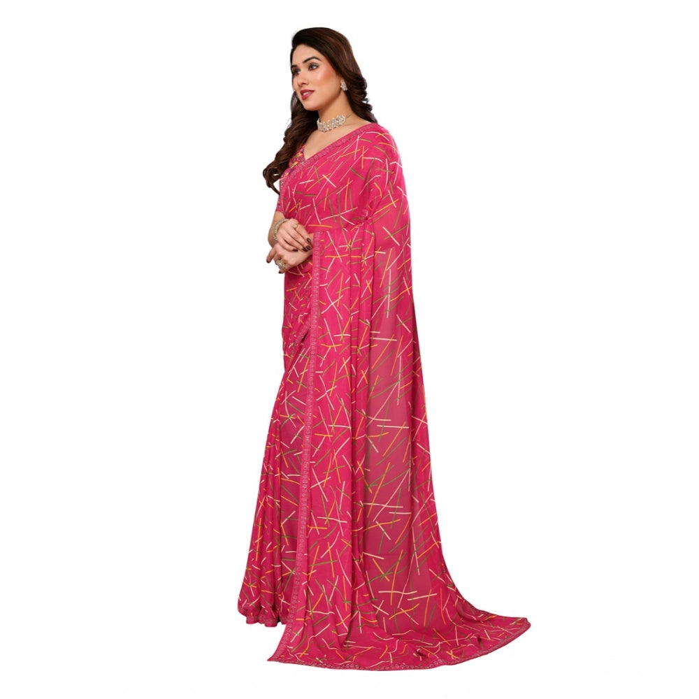 Generic Women's Georgette Printed Saree With Unstitched Blouse 5.5Mtr (Red)