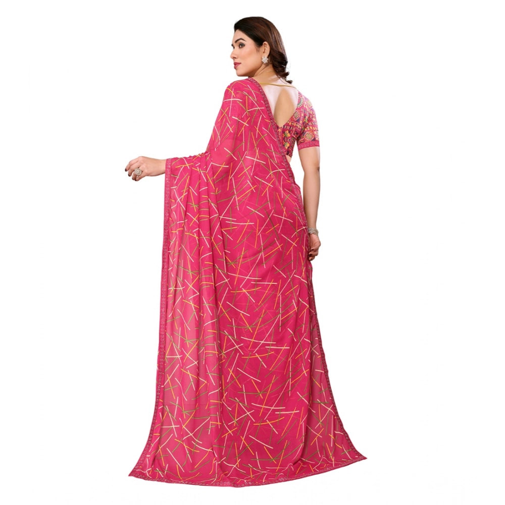 Generic Women's Georgette Printed Saree With Unstitched Blouse 5.5Mtr (Red)