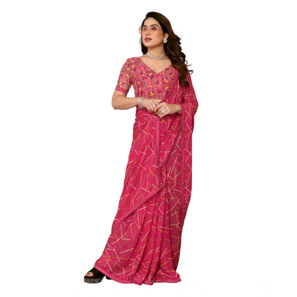 Generic Women's Georgette Printed Saree With Unstitched Blouse 5.5Mtr (Red)