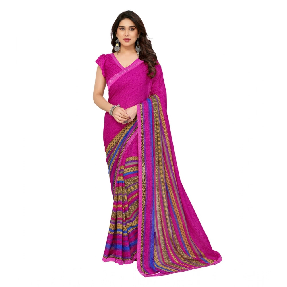 Generic Women's Georgette Printed Saree With Unstitched Blouse 5.5Mtr (Pink)