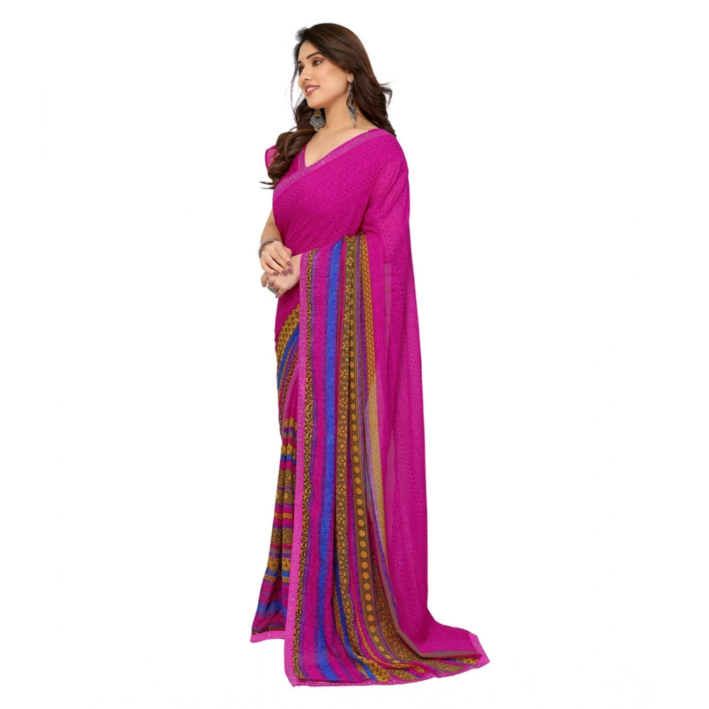 Generic Women's Georgette Printed Saree With Unstitched Blouse 5.5Mtr (Pink)