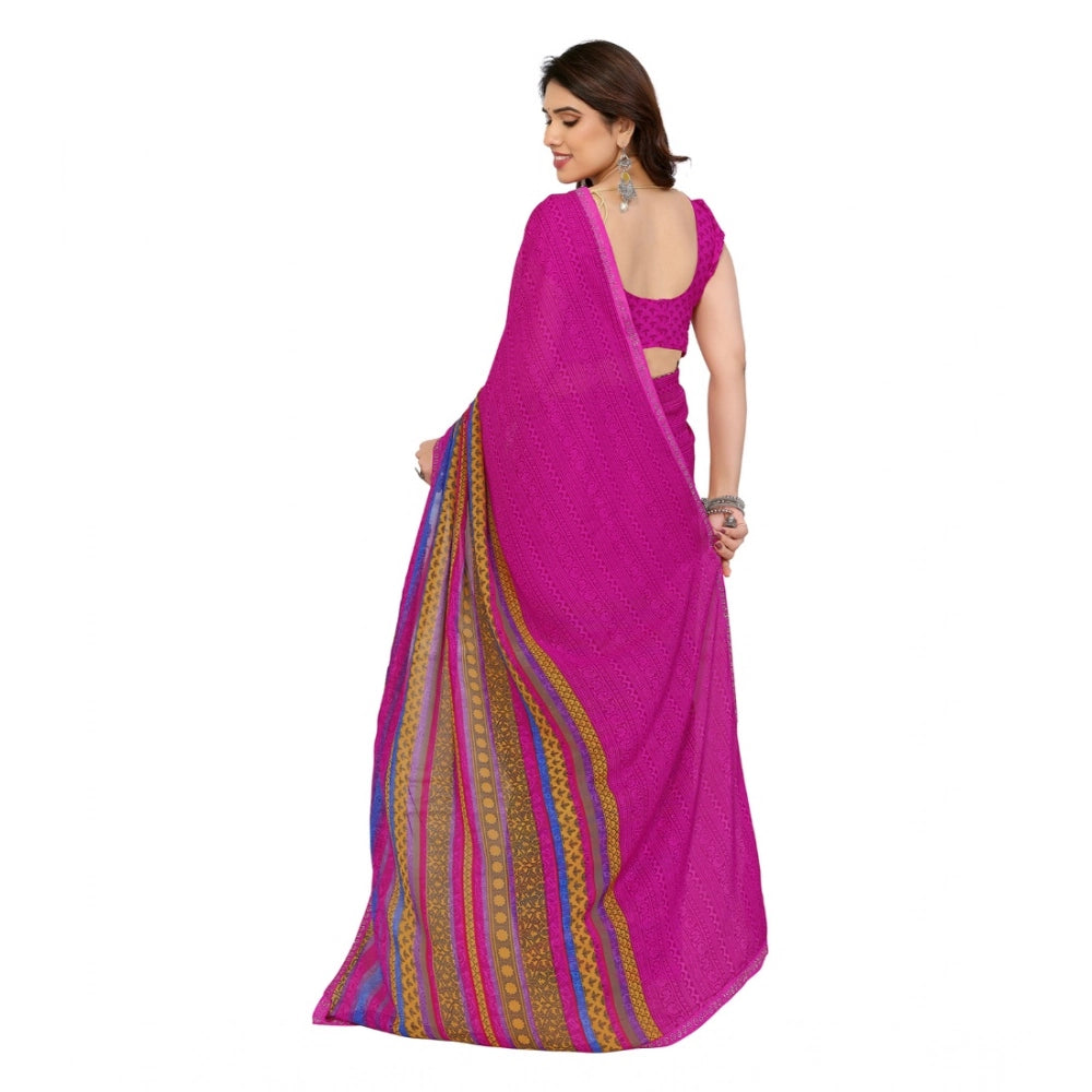Generic Women's Georgette Printed Saree With Unstitched Blouse 5.5Mtr (Pink)