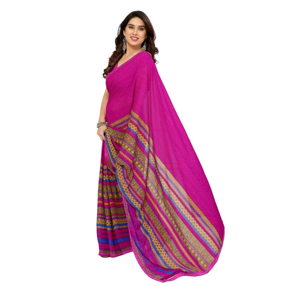 Generic Women's Georgette Printed Saree With Unstitched Blouse 5.5Mtr (Pink)