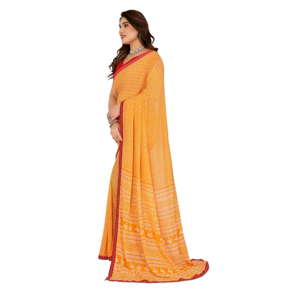 Generic Women's Georgette Printed Saree With Unstitched Blouse 5.5Mtr (Yellow)