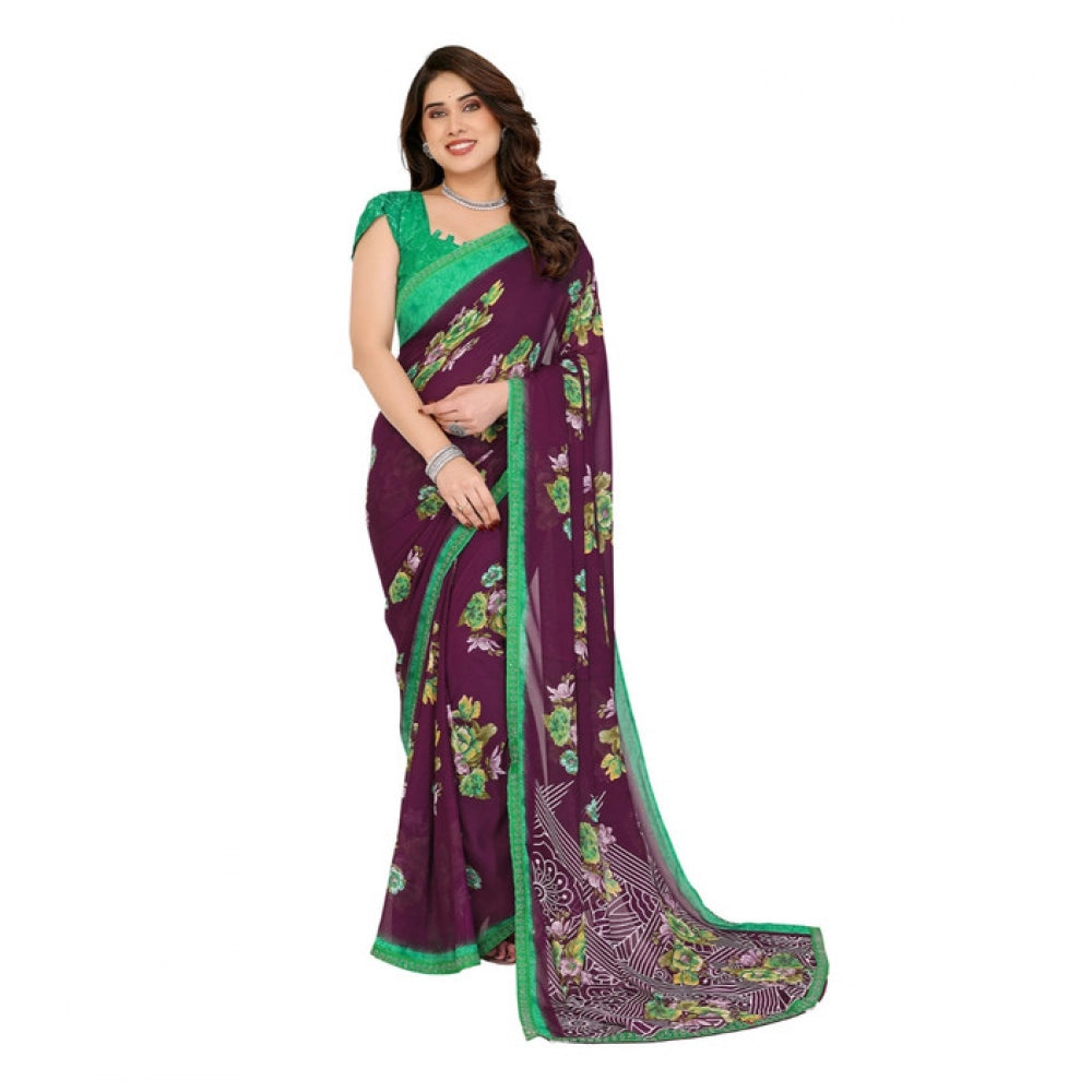 Generic Women's Georgette Printed Saree With Unstitched Blouse 5.5Mtr (Maroon)