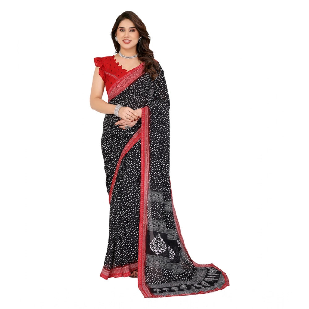 Generic Women's Georgette Printed Saree With Unstitched Blouse 5.5Mtr (Black)