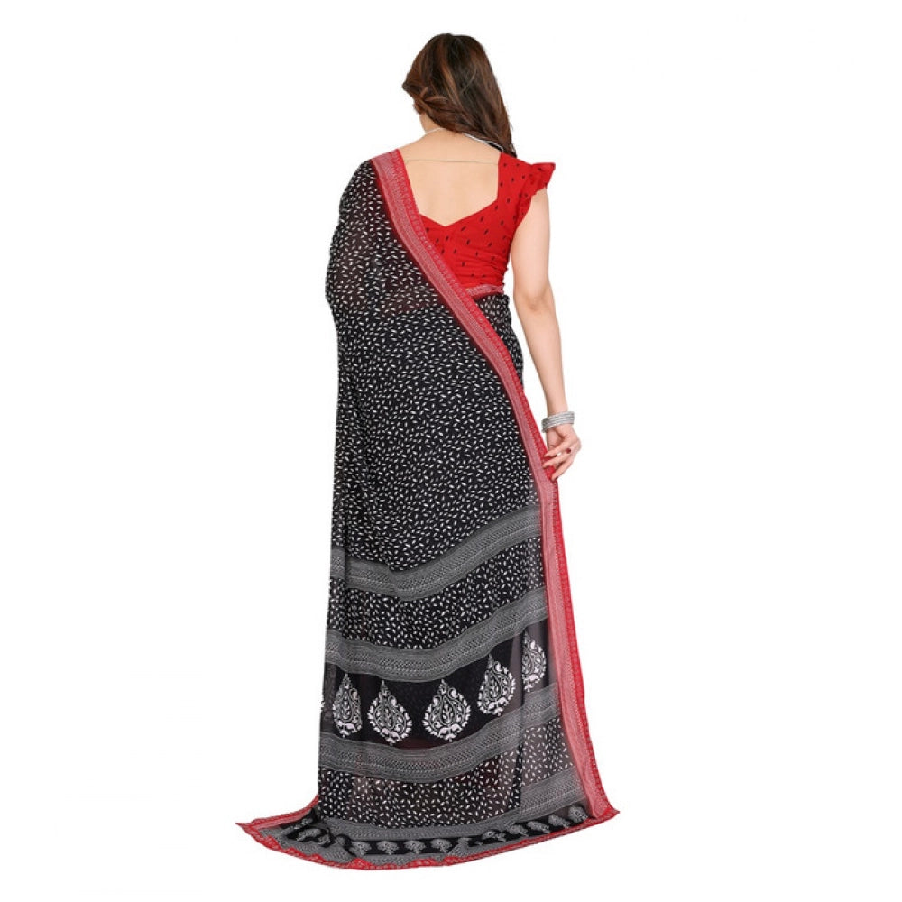 Generic Women's Georgette Printed Saree With Unstitched Blouse 5.5Mtr (Black)
