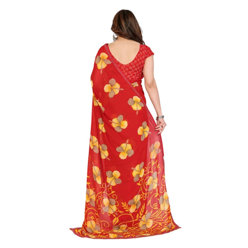 Generic Women's Georgette Printed Saree With Unstitched Blouse 5.5Mtr (Orange)