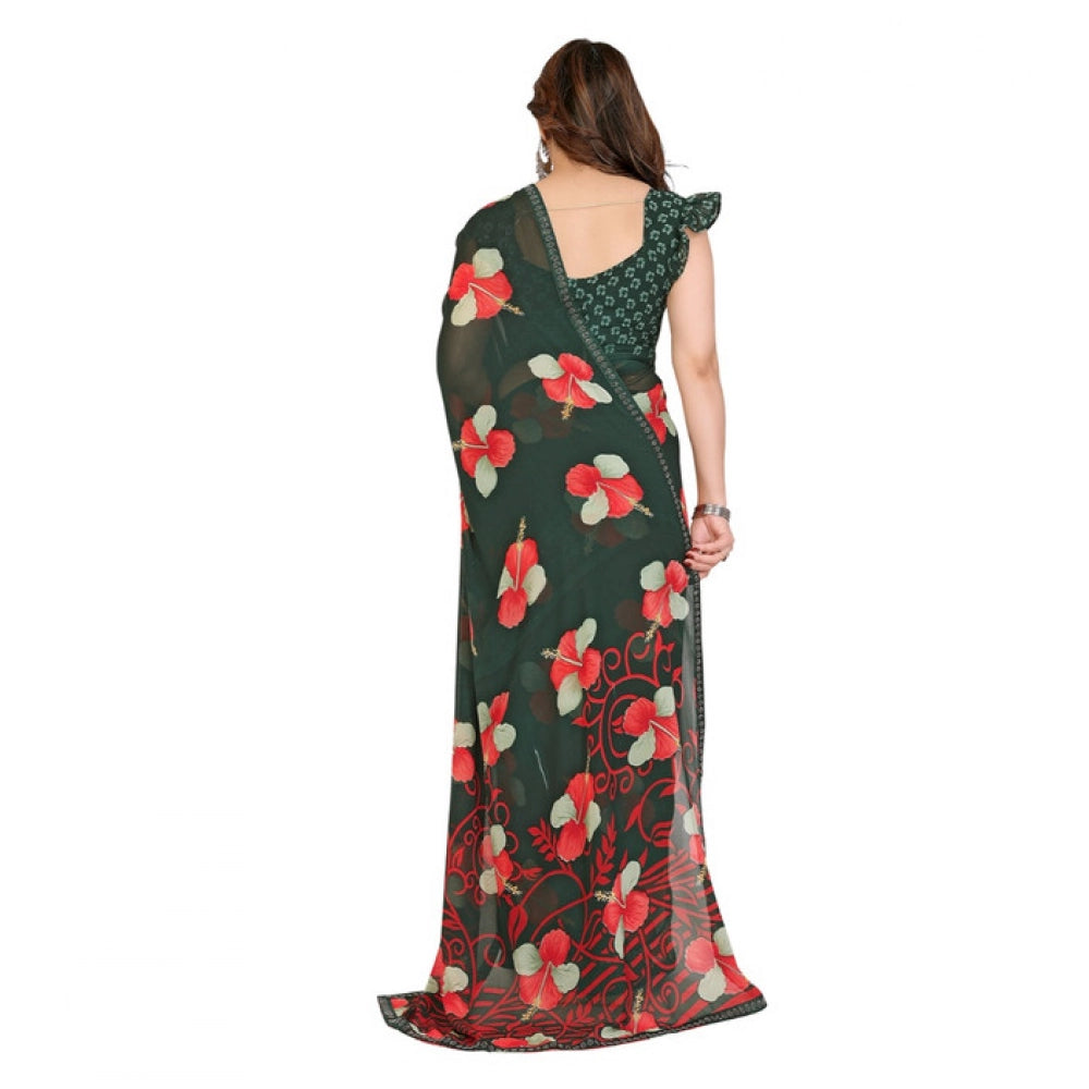 Generic Women's Georgette Printed Saree With Unstitched Blouse 5.5Mtr (Green)