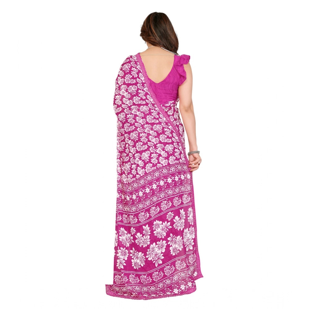 Generic Women's Georgette Printed Saree With Unstitched Blouse 5.5Mtr (Pink)