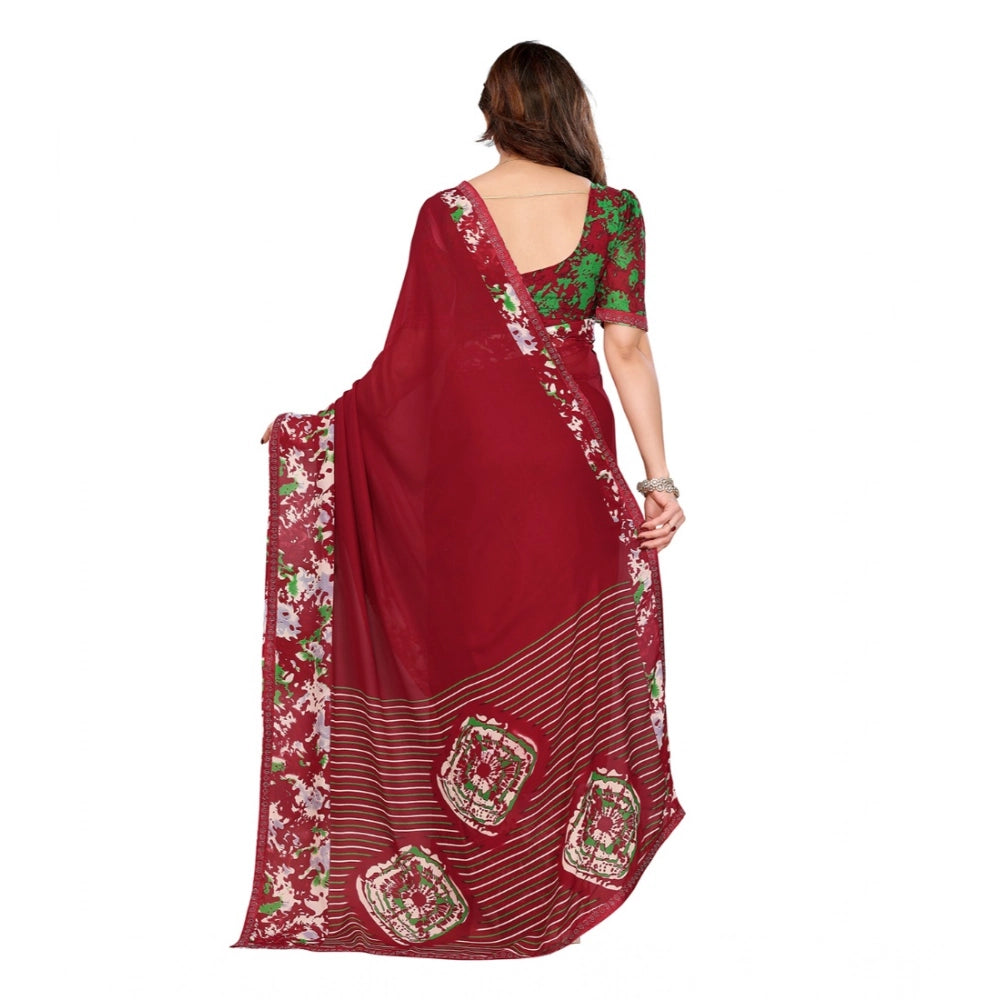 Generic Women's Georgette Printed Saree With Unstitched Blouse 5.5Mtr (Red)