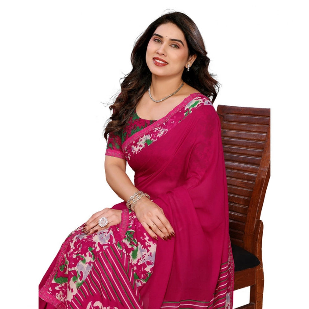 Generic Women's Georgette Printed Saree With Unstitched Blouse 5.5Mtr (Pink)