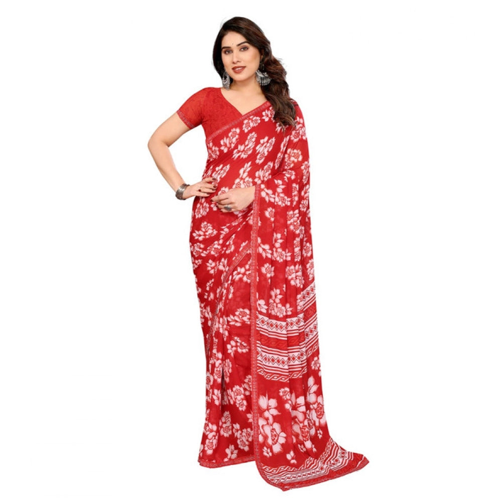 Generic Women's Georgette Printed Saree With Unstitched Blouse 5.5Mtr (Red)