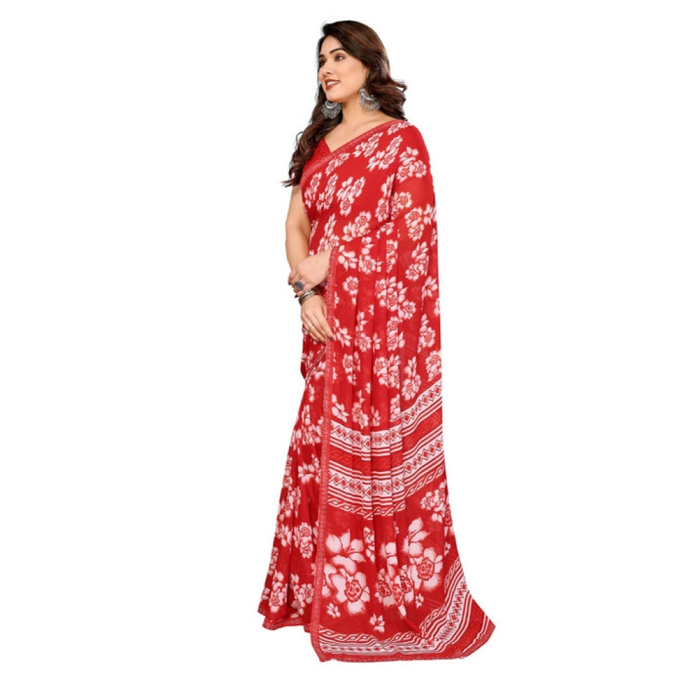 Generic Women's Georgette Printed Saree With Unstitched Blouse 5.5Mtr (Red)
