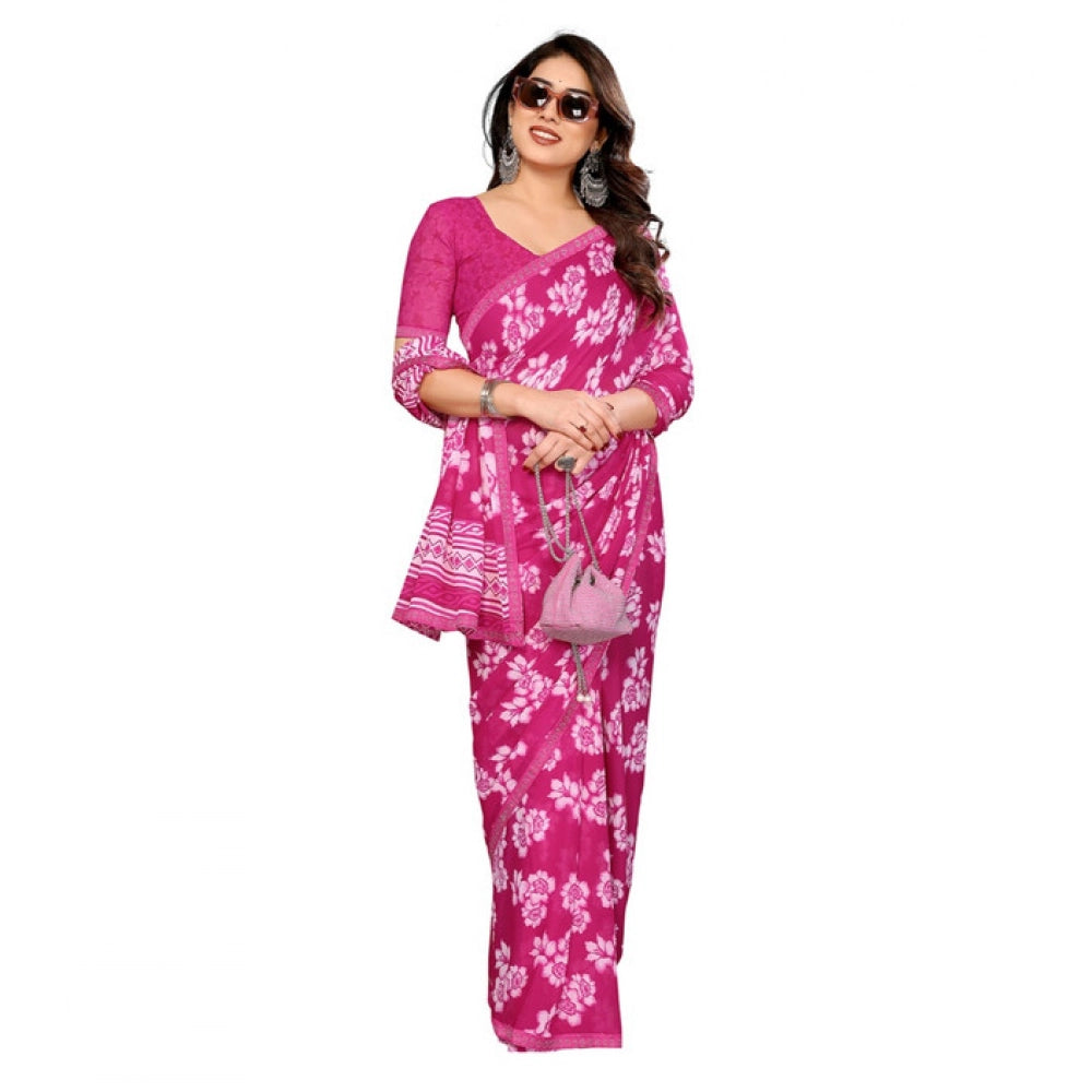 Generic Women's Georgette Printed Saree With Unstitched Blouse 5.5Mtr (Pink)
