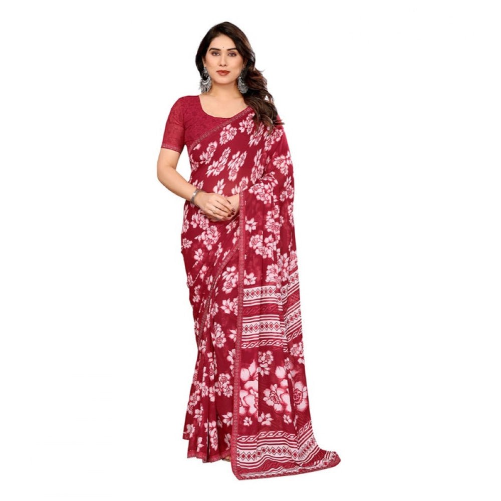 Generic Women's Georgette Printed Saree With Unstitched Blouse 5.5Mtr (Red)